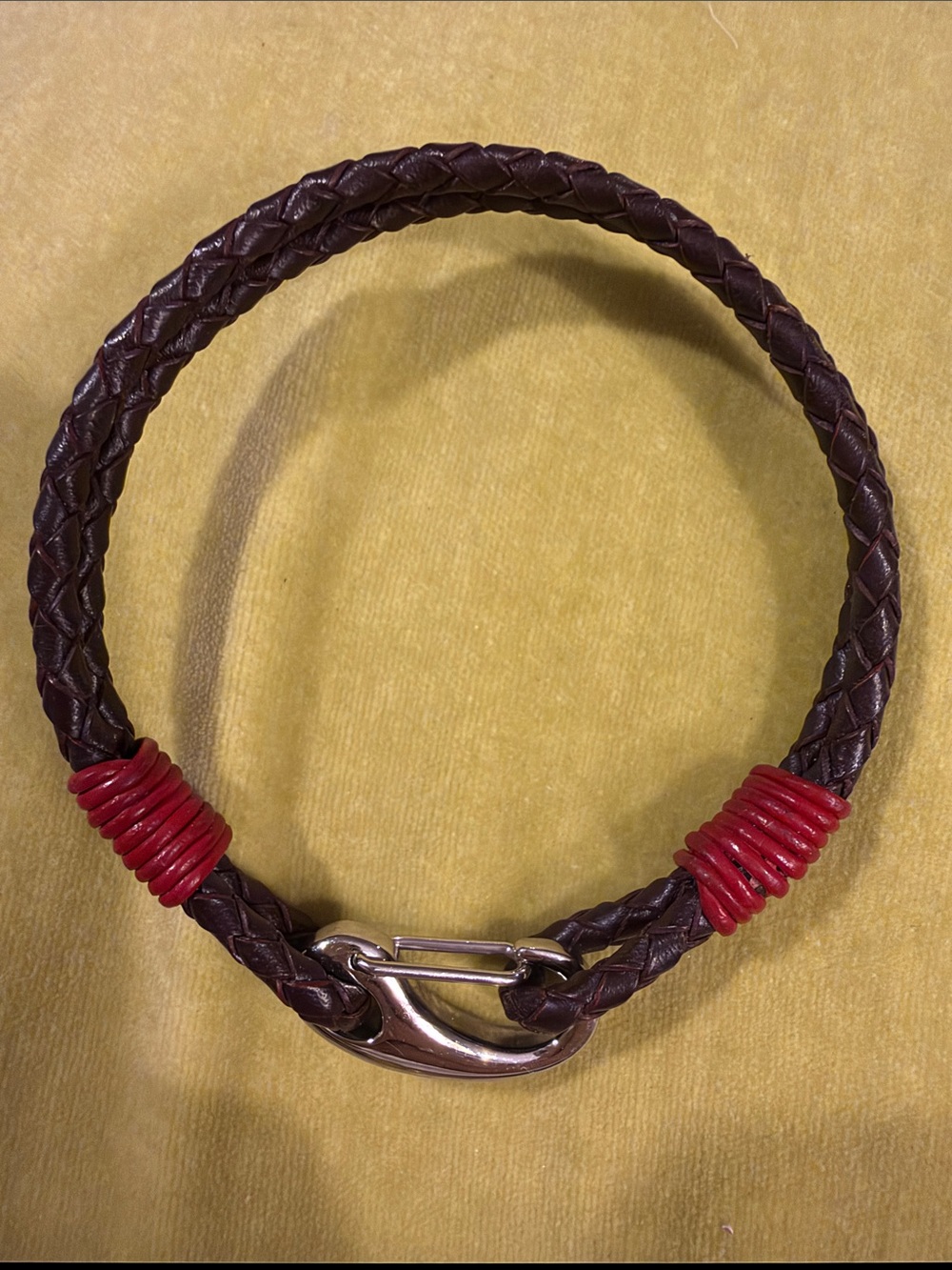 Ted Baker Brown Braided Leather Bracelet with Red Accents